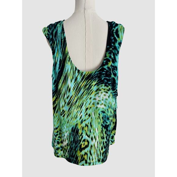 Worthington Woman Blouse Top Size 1x ELECTRIC Artsy Flowy Tunic Stretch 90s - Picture 2 of 10